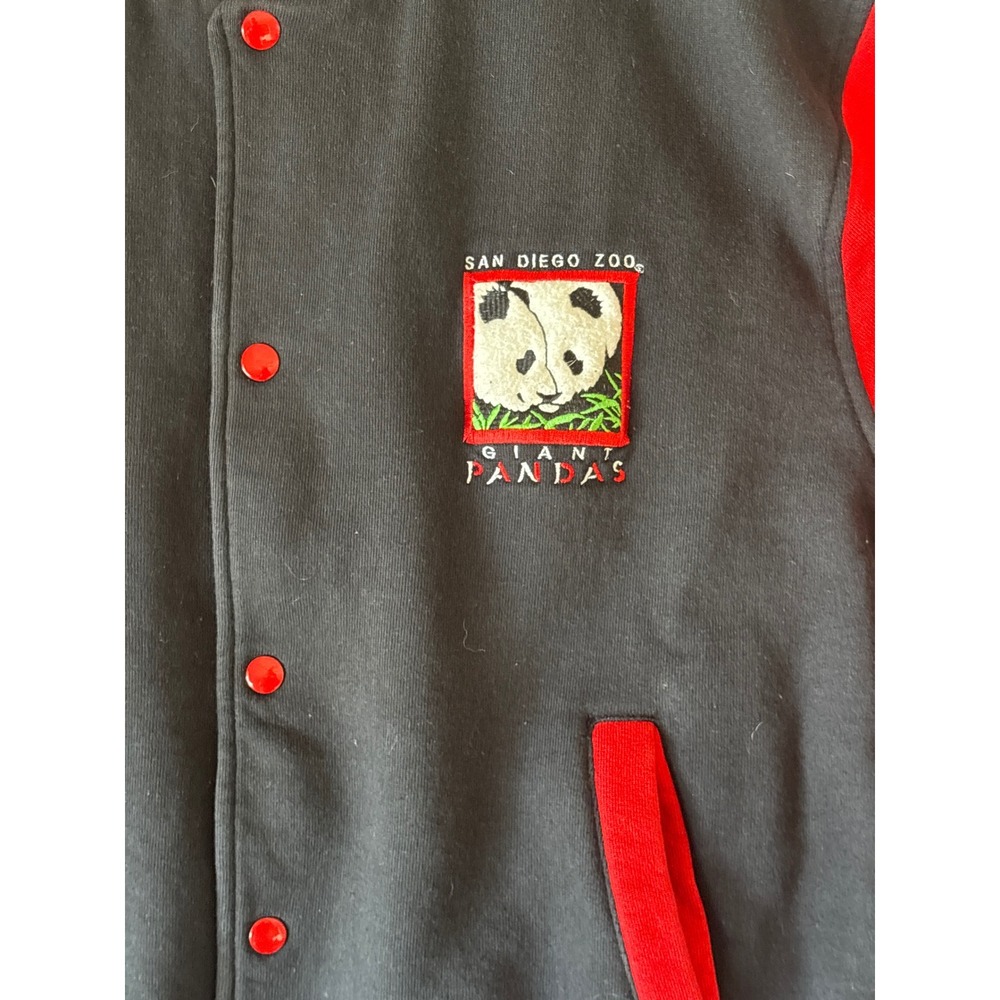 Vintage San Diego Zoo Giant Pandas Varsity Jacket Fruit of the Loom Black Red L - Picture 2 of 6